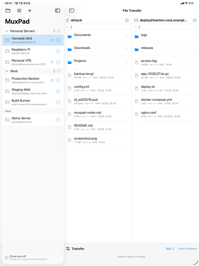 Dual-pane SFTP file manager