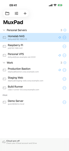 Host and Mux list on iPhone